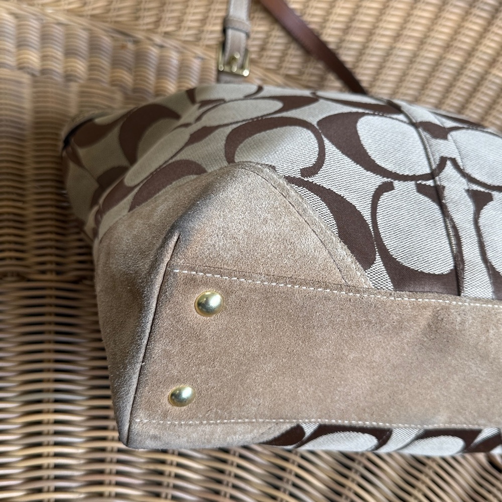Coach Brown and Tan Signature Canvas Tote - Picture 11 of 13